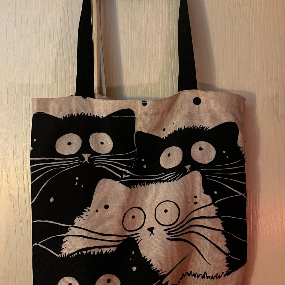 Cat Print Tote Bag - Black and White